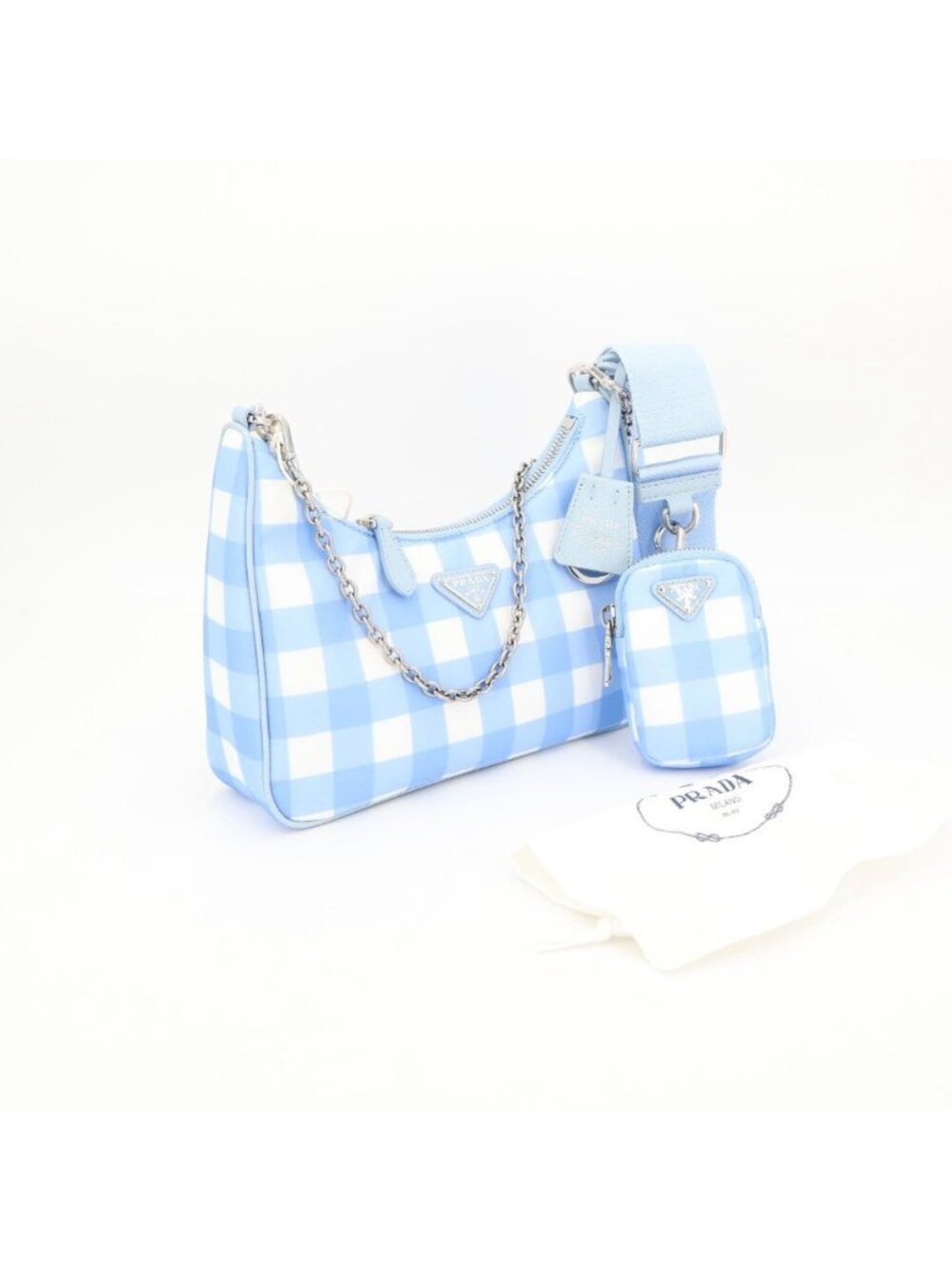 Prada Plaid Hobo Blue
